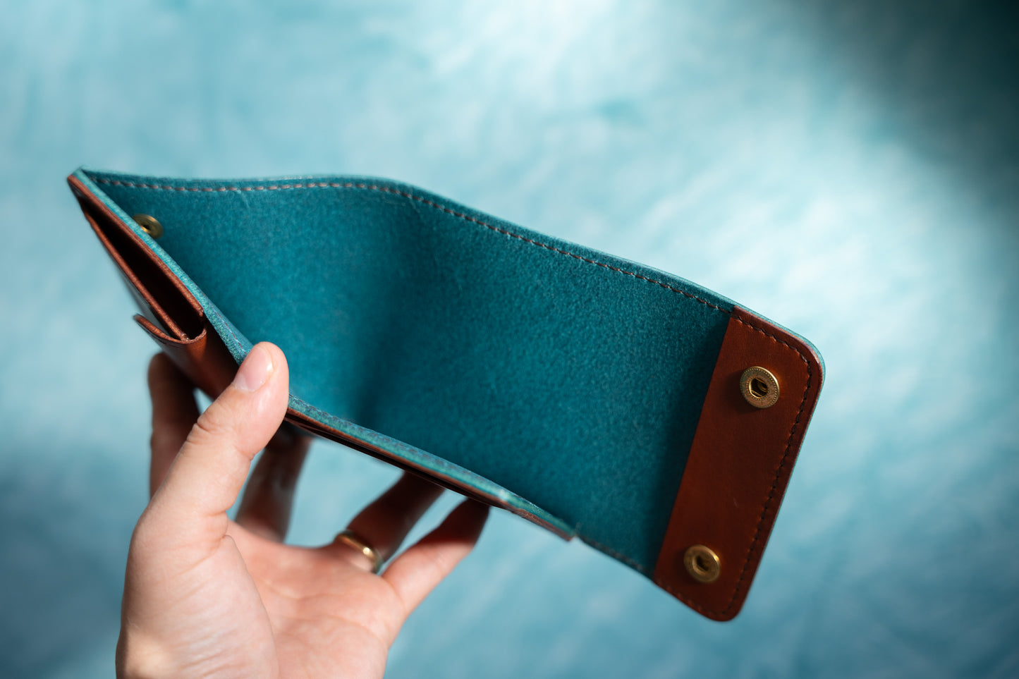 【一点物】ミニ財布 アイスブルーxセサンタ