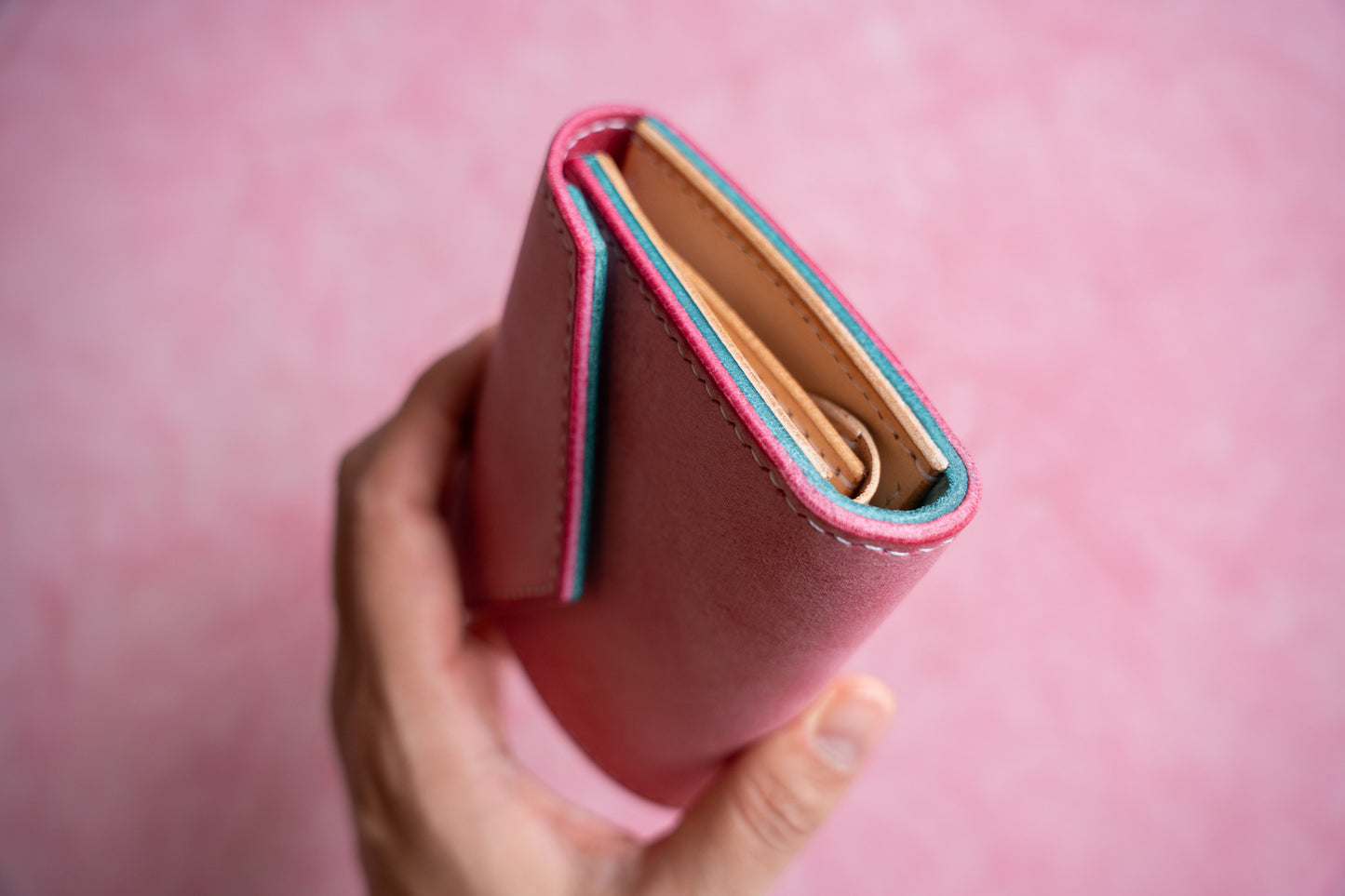 【一点物】ミニ財布 ピンクxアイスブルー