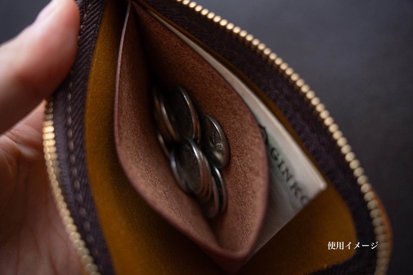 【一点物】L字ファスナー スリム財布 アイスブルー