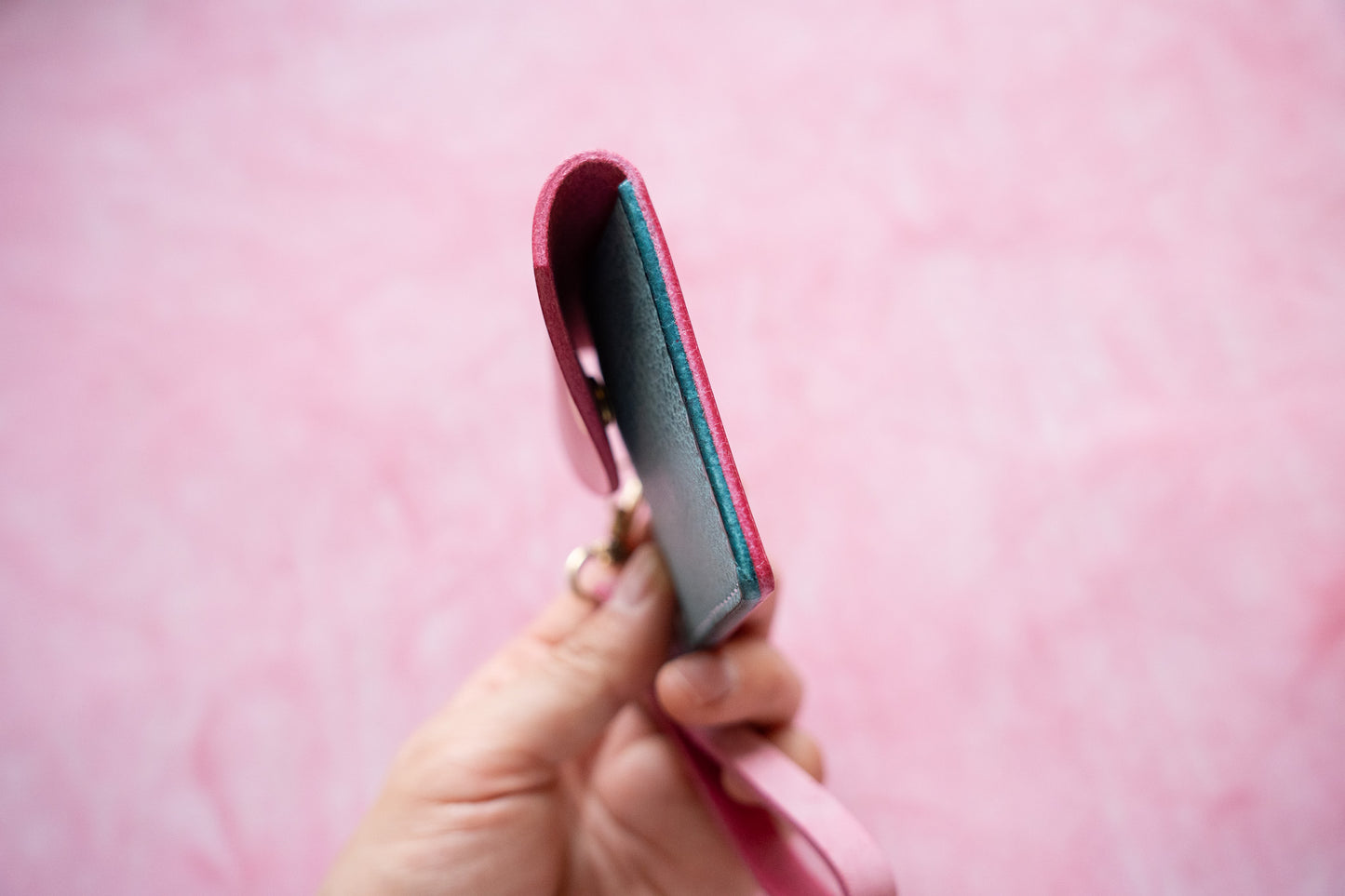 【一点物】ストラップ付きナディア  ピンクxアイスブルー