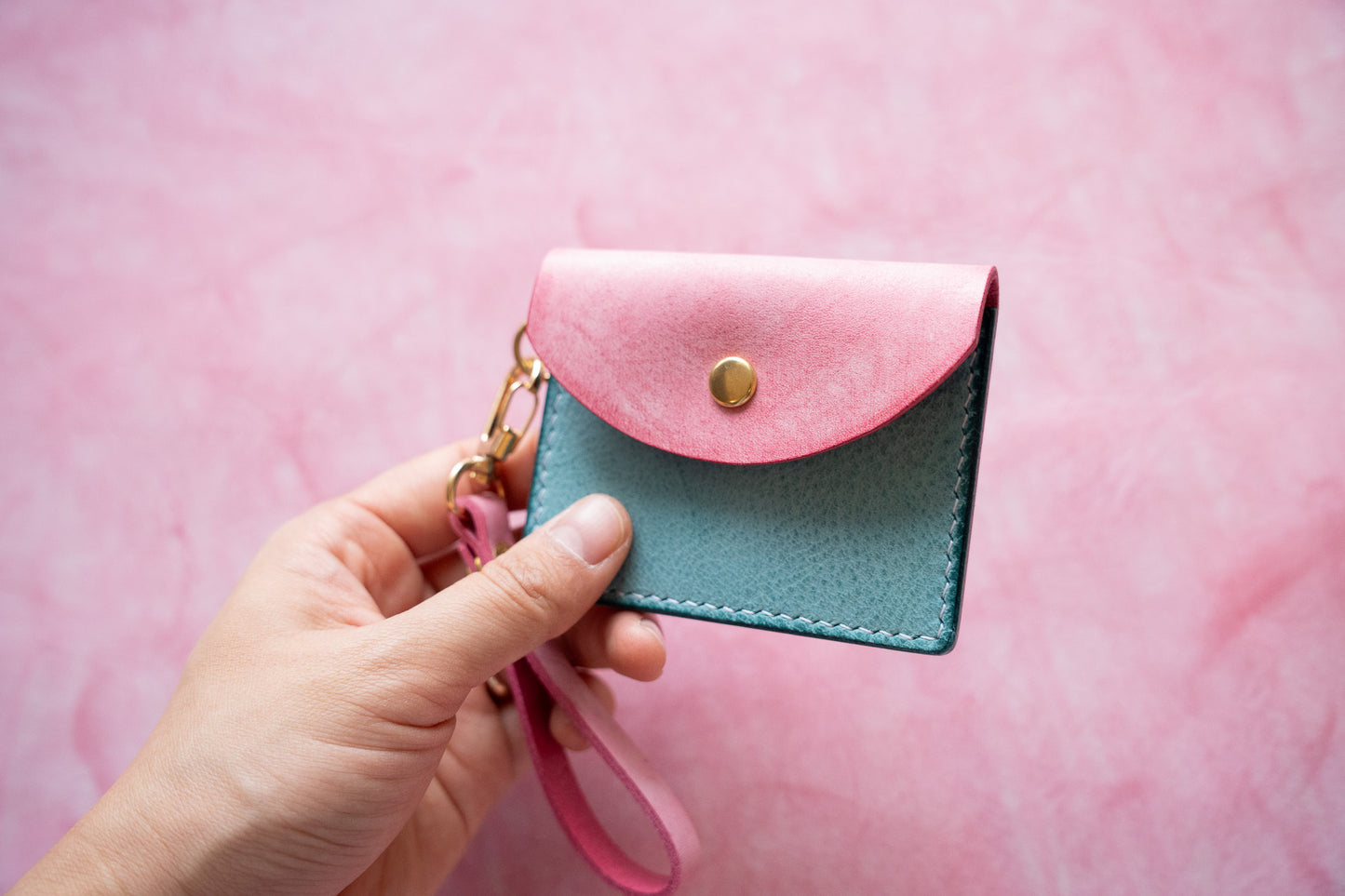 【一点物】ストラップ付きナディア  ピンクxアイスブルー