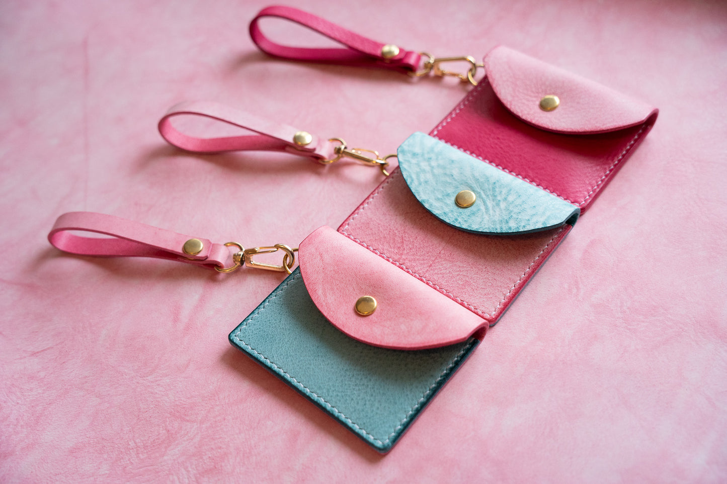 【一点物】ストラップ付きナディア  ピンクxアイスブルー