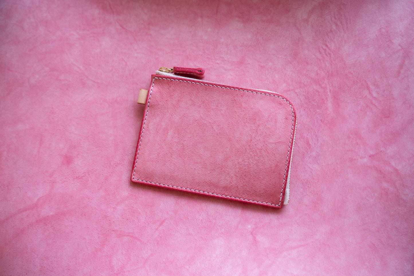【一点物】L字ファスナー スリム財布 ピンク