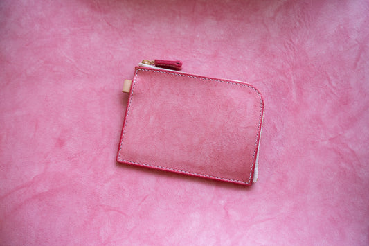 【一点物】L字ファスナー スリム財布 ピンク