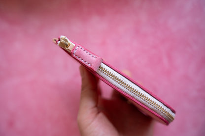 【一点物】L字ファスナー スリム財布 ピンク