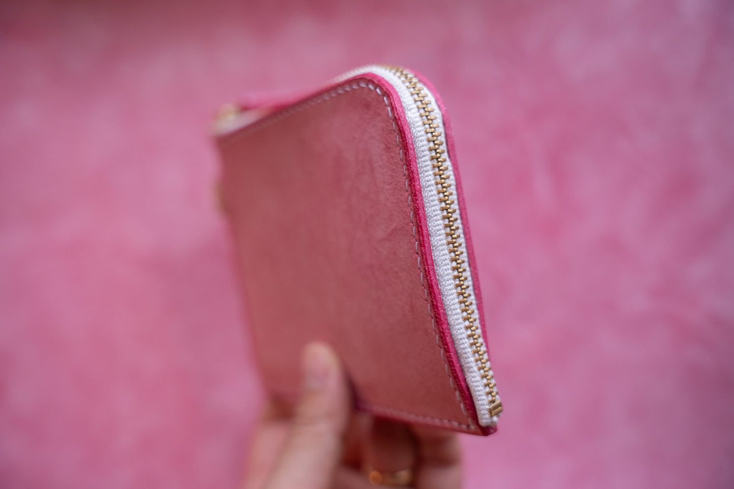 【一点物】L字ファスナー スリム財布 ピンク
