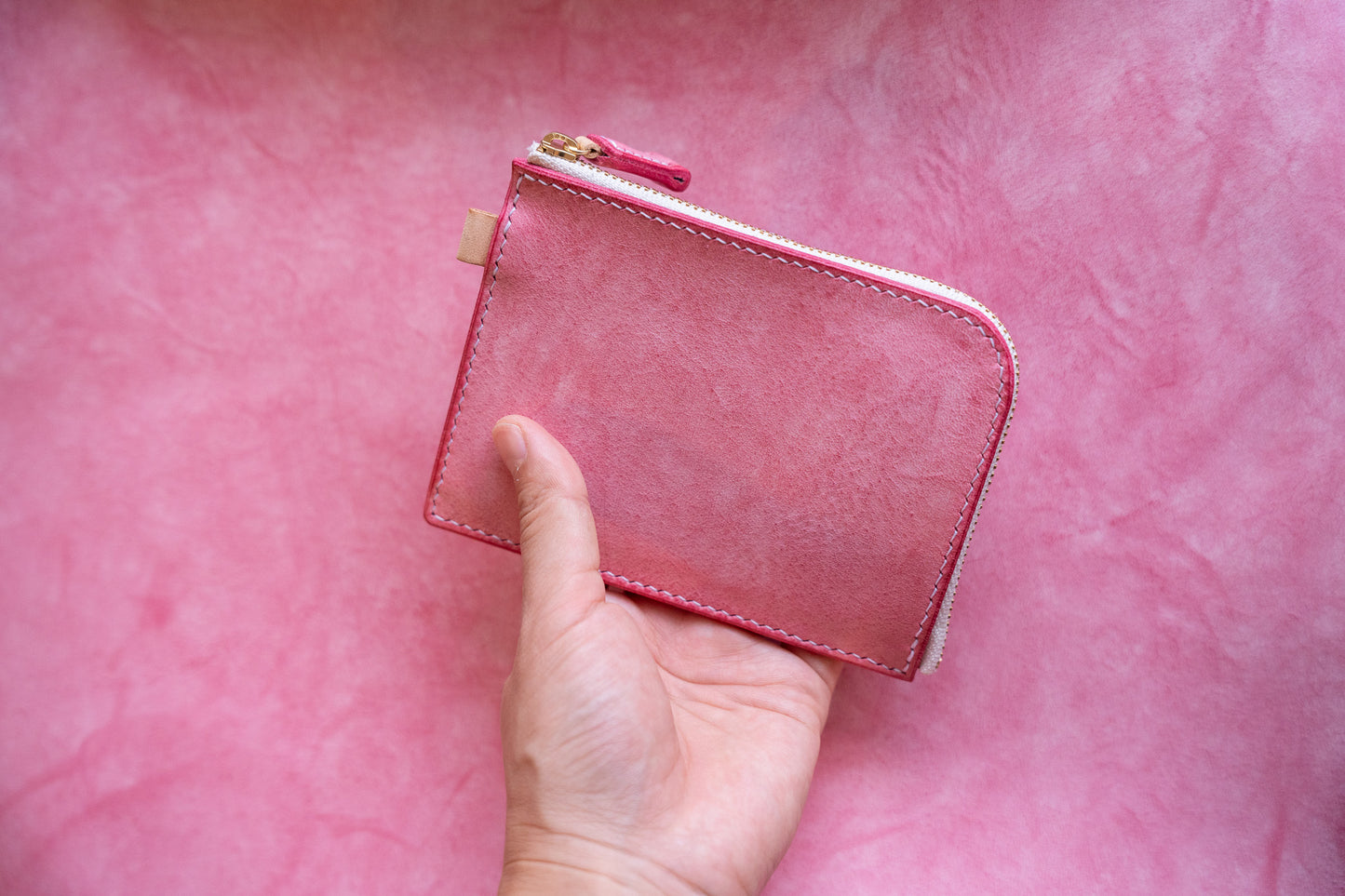 【一点物】L字ファスナー スリム財布 ピンク