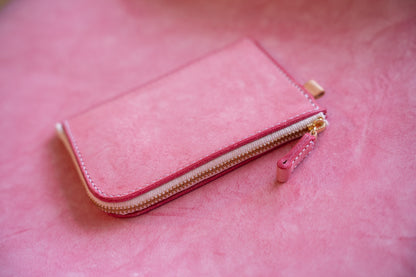 【一点物】L字ファスナー スリム財布 ピンク