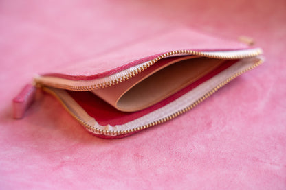 【一点物】L字ファスナー スリム財布 ピンク