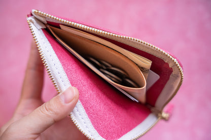 【一点物】L字ファスナー スリム財布 ピンク