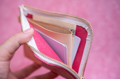 【一点物】L字ファスナー スリム財布 ピンク