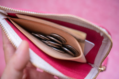 【一点物】L字ファスナー スリム財布 ピンク