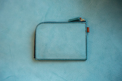 【一点物】L字ファスナー スリム財布 アイスブルー