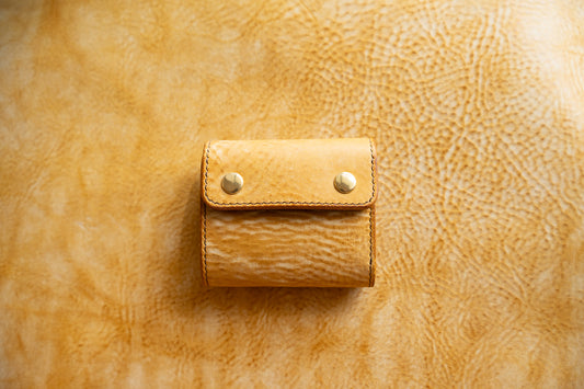 【一点物】ミニ財布 イエローxセサンタ 背面ポケット付き