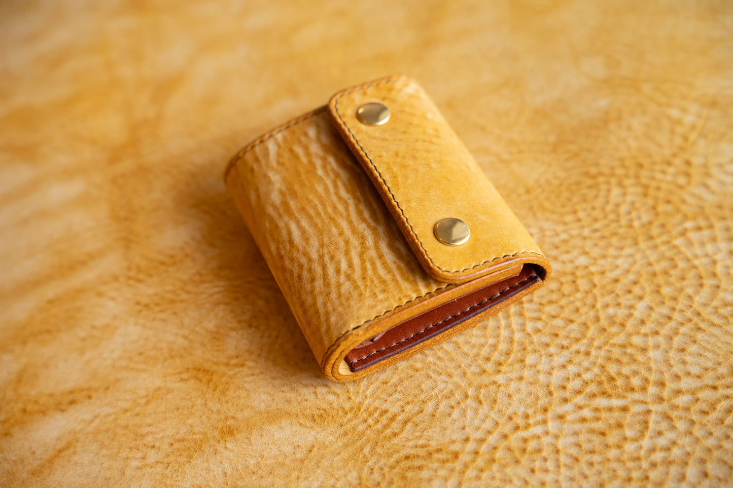 【一点物】ミニ財布 イエローxセサンタ 背面ポケット付き