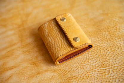 【一点物】ミニ財布 イエローxセサンタ 背面ポケット付き