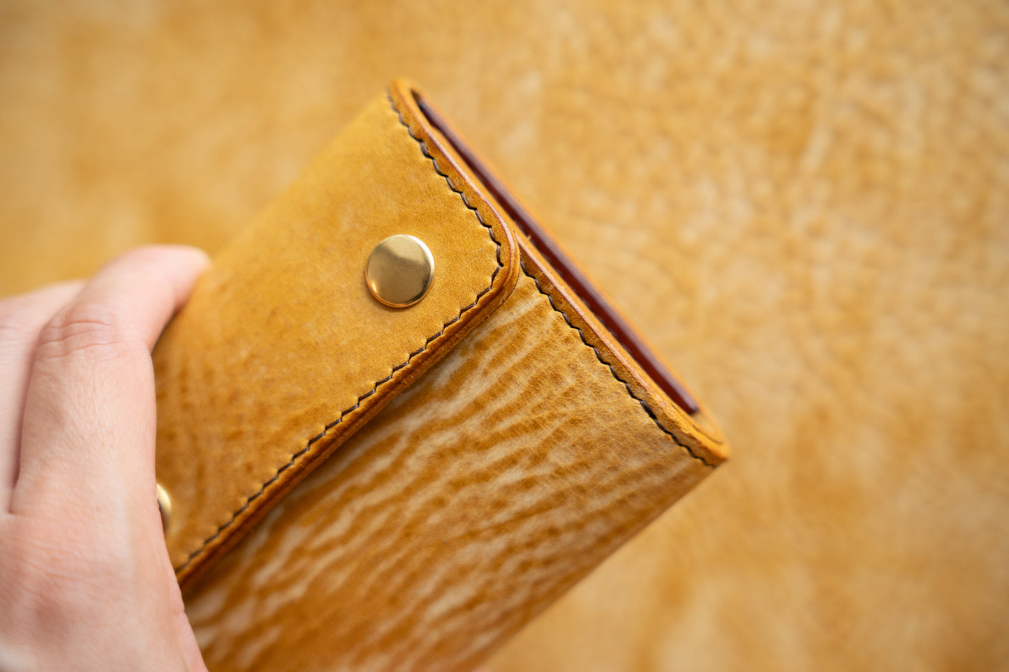 【一点物】ミニ財布 イエローxセサンタ 背面ポケット付き