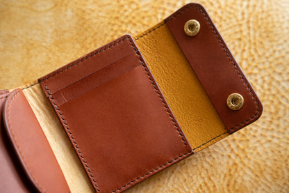 【一点物】ミニ財布 イエローxセサンタ 背面ポケット付き