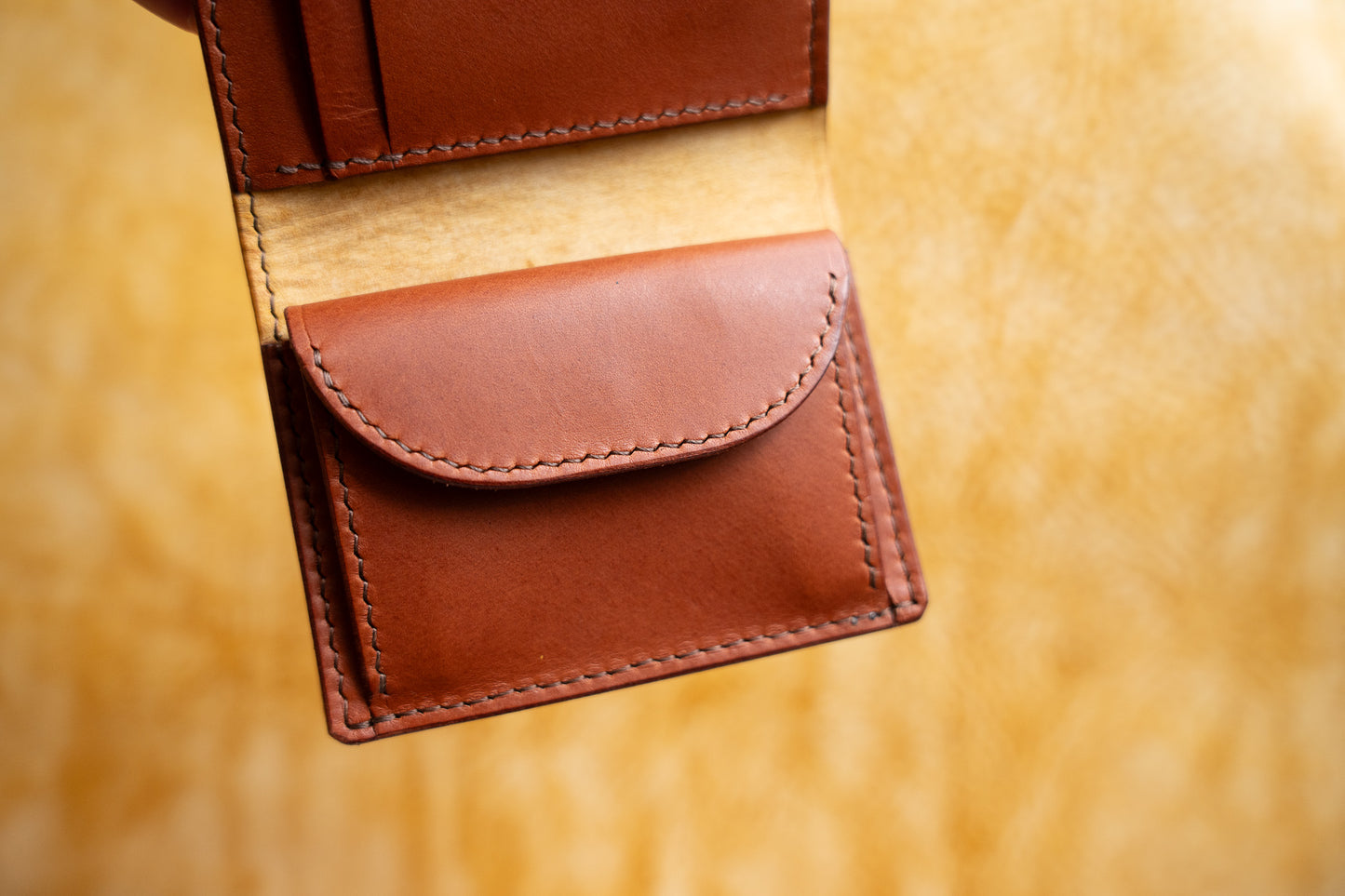 【一点物】ミニ財布 イエローxセサンタ 背面ポケット付き