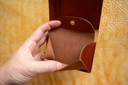 【一点物】ミニ財布 イエローxセサンタ 背面ポケット付き