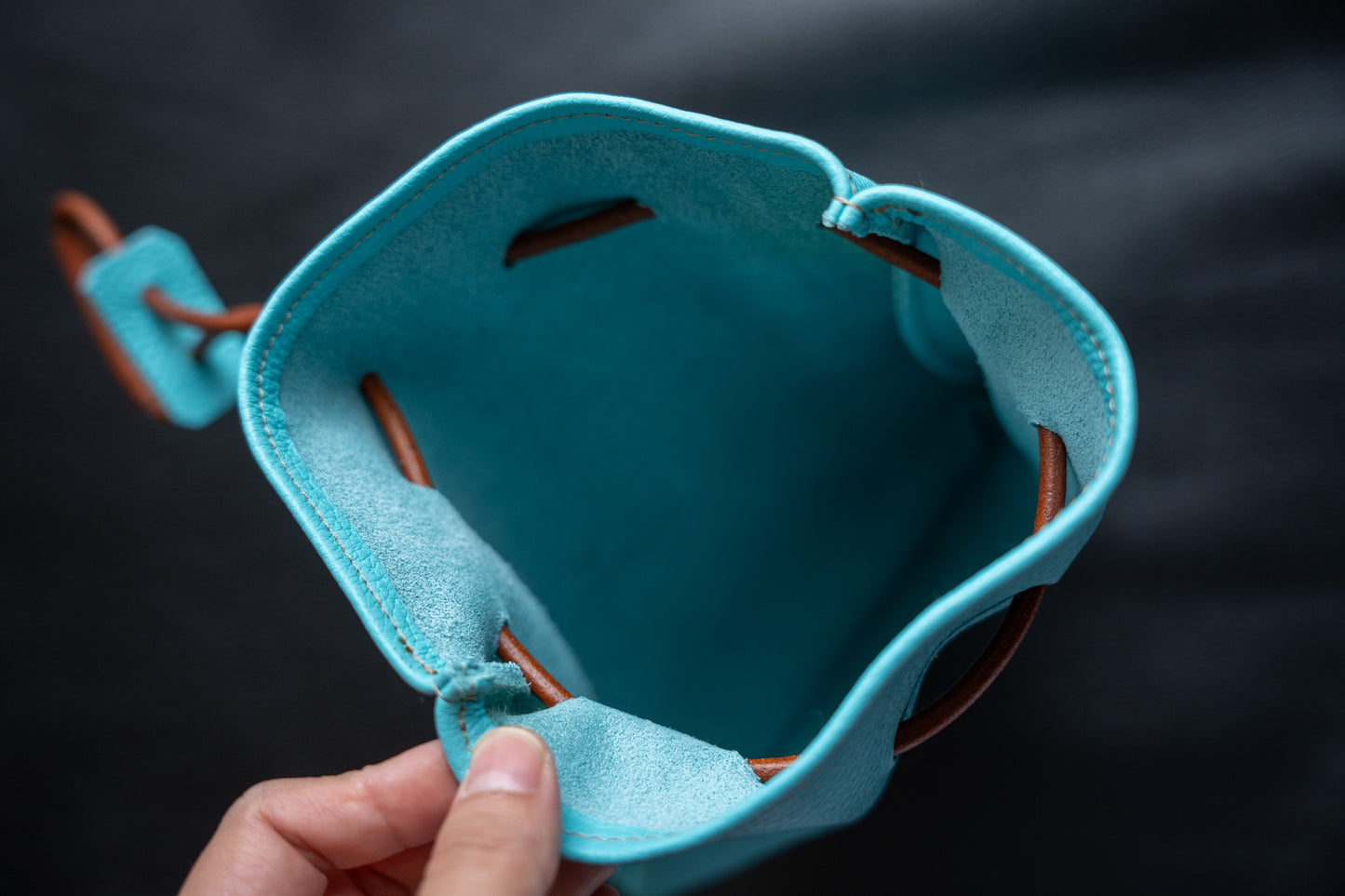 【一点物】巾着バッグ 水色