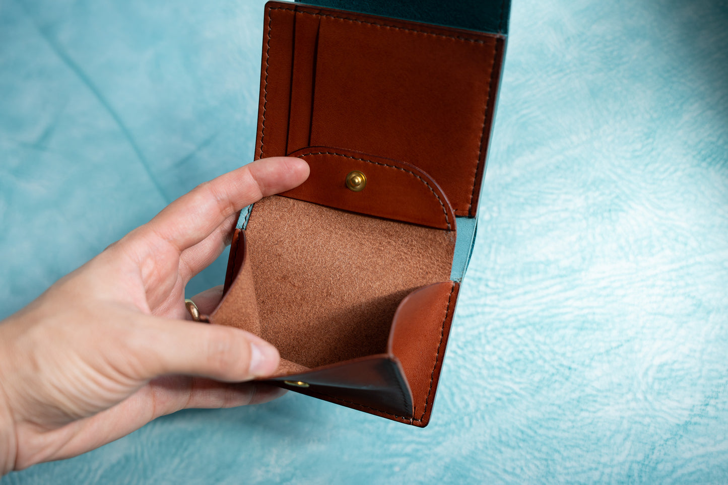 【一点物】ミニ財布 アイスブルーxセサンタ