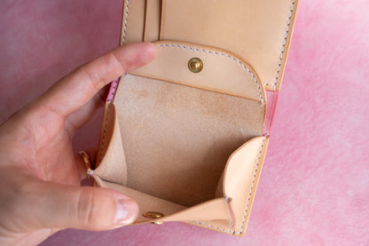 【一点物】ミニ財布 ピンクxナチュラル