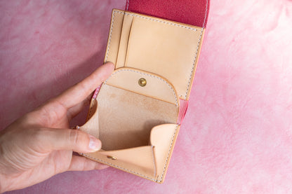 【一点物】ミニ財布 ピンクxナチュラル