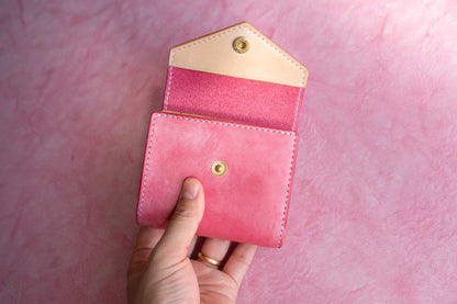 【一点物】ミニ財布 ピンクxナチュラル