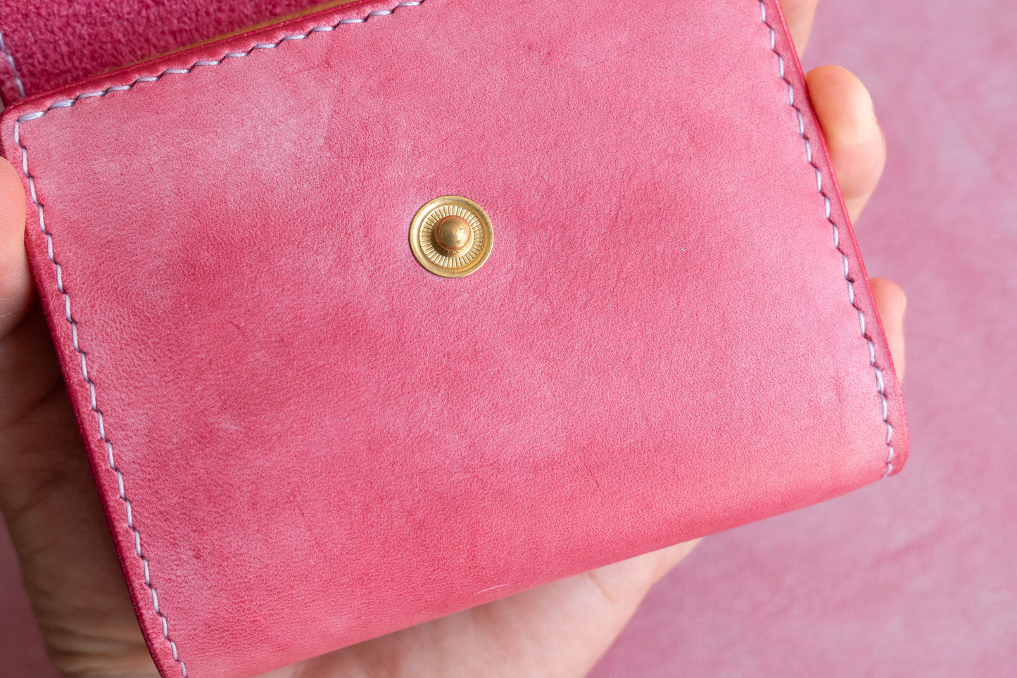 【一点物】ミニ財布 ピンクxナチュラル