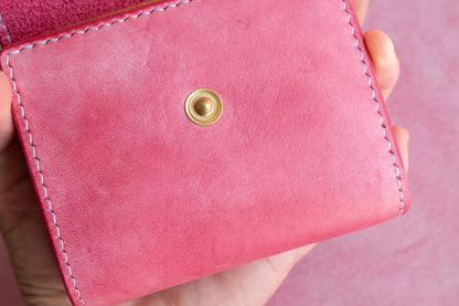 【一点物】ミニ財布 ピンクxナチュラル