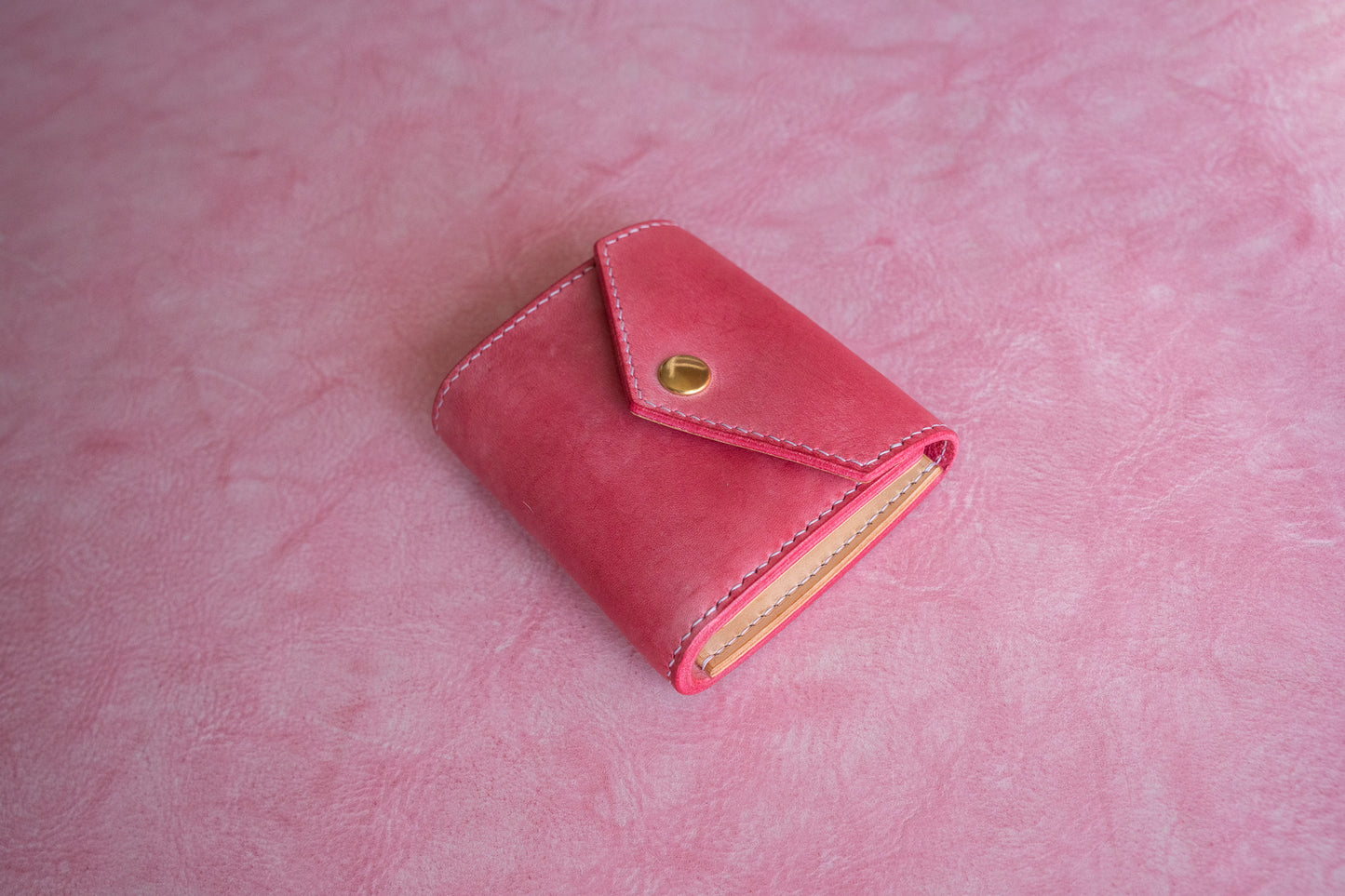 【一点物】ミニ財布 ピンクxナチュラル
