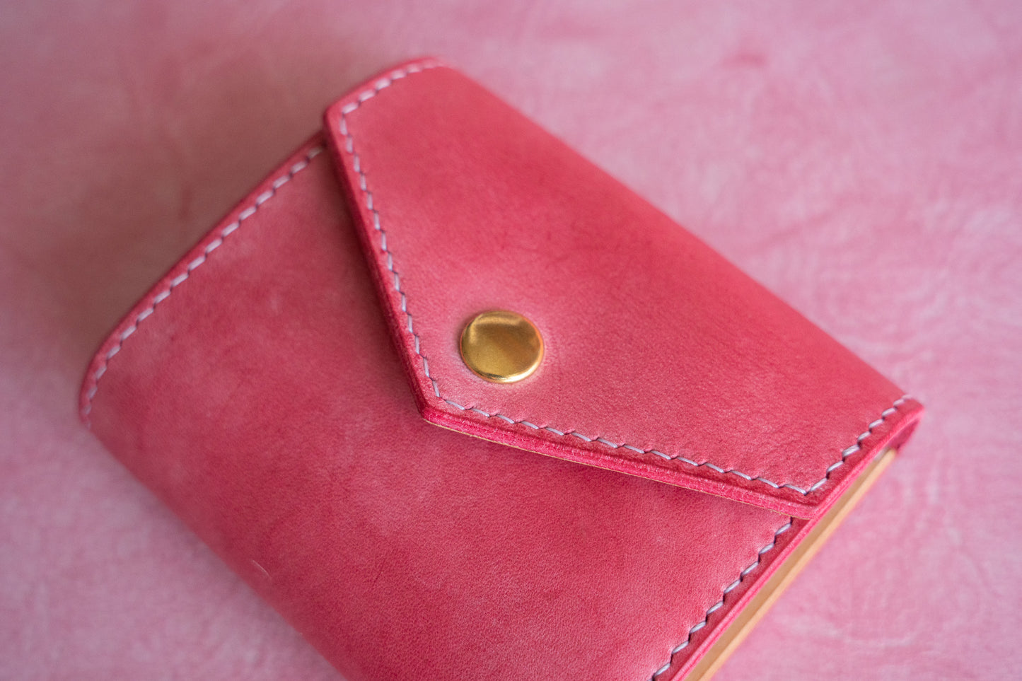 【一点物】ミニ財布 ピンクxナチュラル