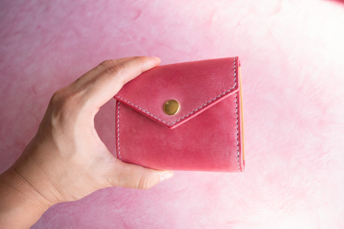 【一点物】ミニ財布 ピンクxナチュラル