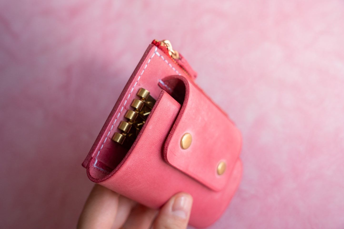 【一点物】ウォレットキーケース ピンク