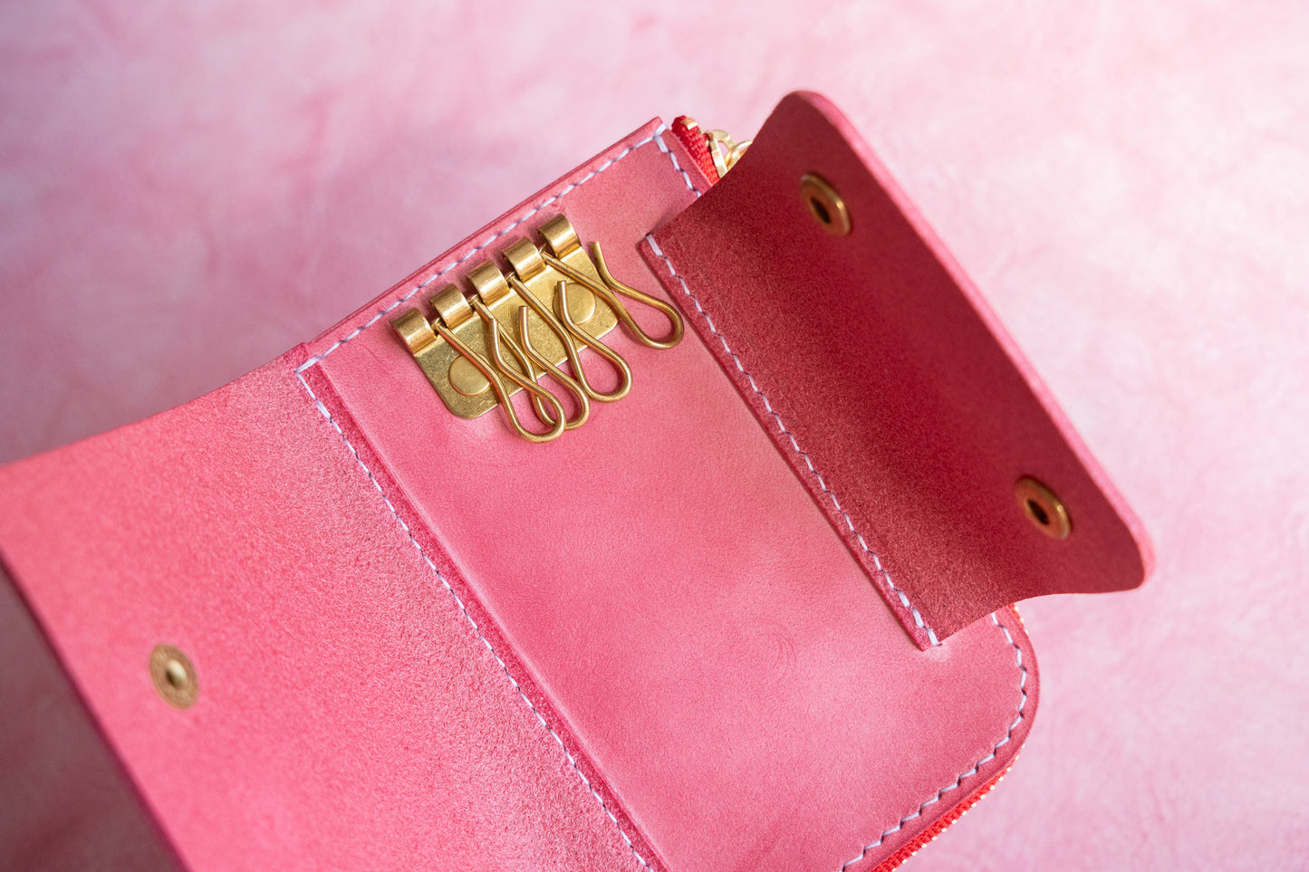 【一点物】ウォレットキーケース ピンク