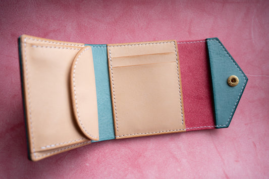 【一点物】ミニ財布 ピンクxアイスブルー