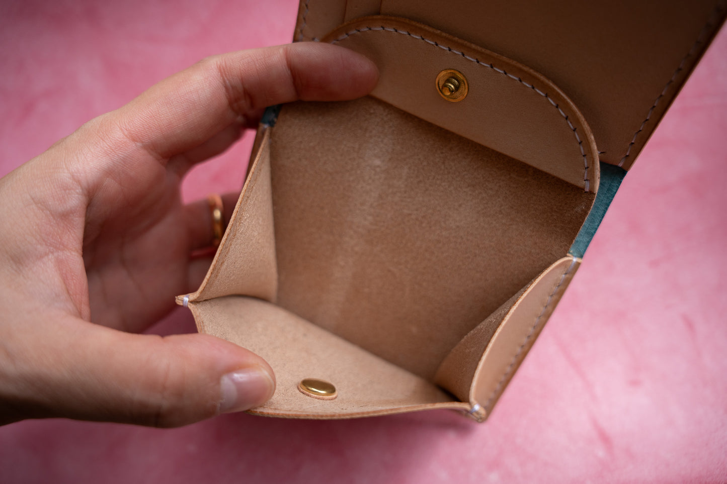 【一点物】ミニ財布 ピンクxアイスブルー