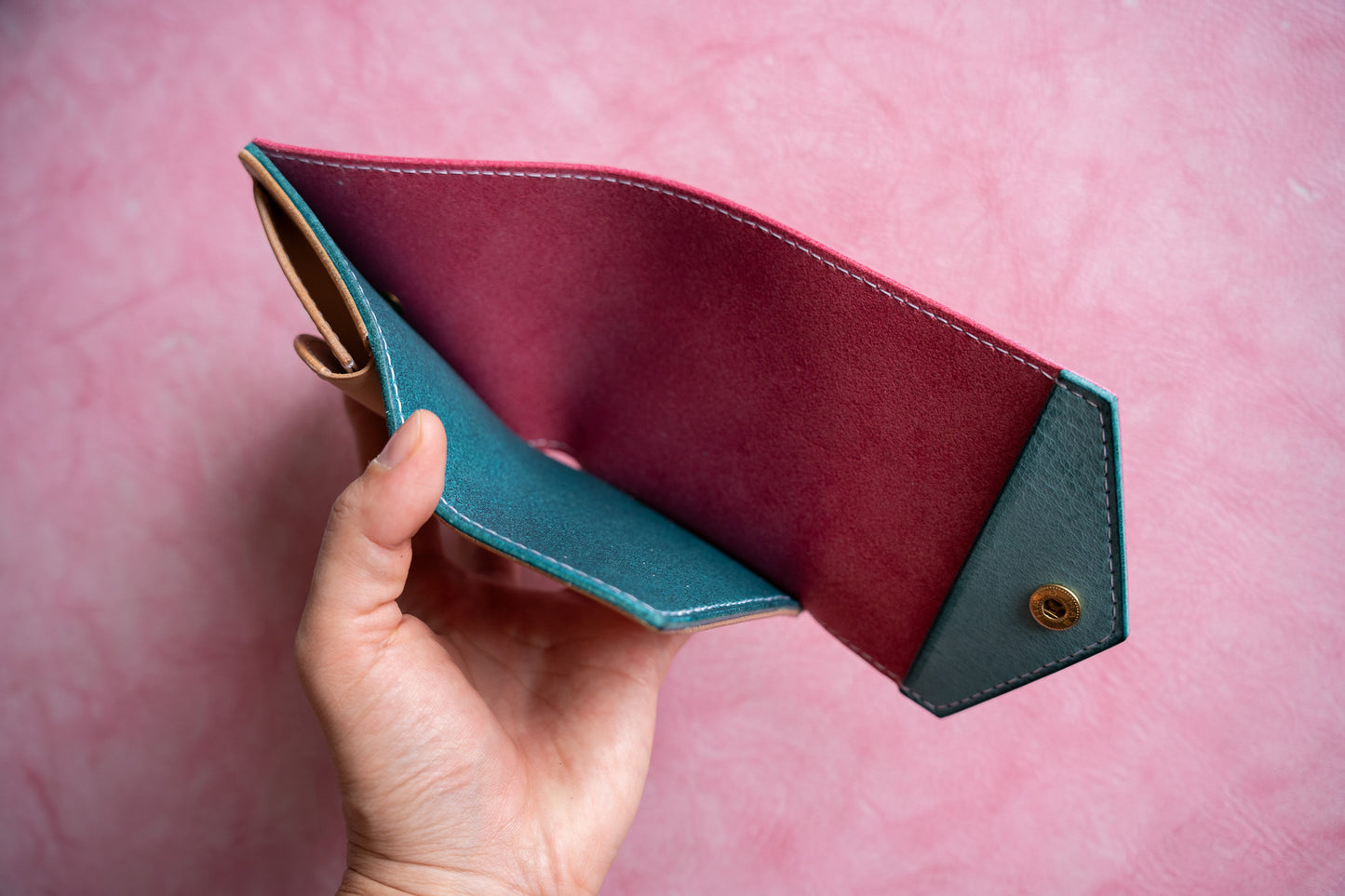 【一点物】ミニ財布 ピンクxアイスブルー