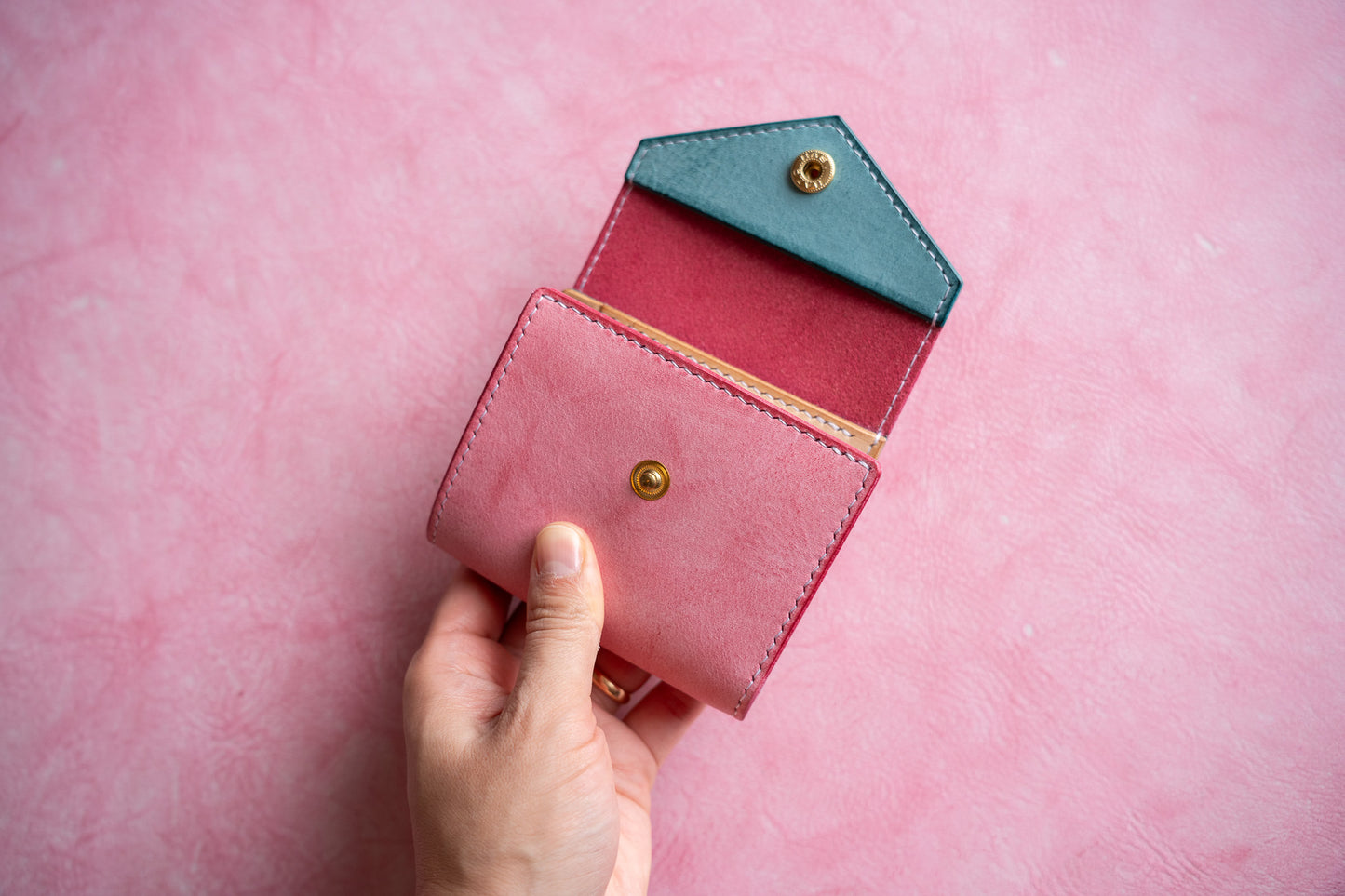 【一点物】ミニ財布 ピンクxアイスブルー