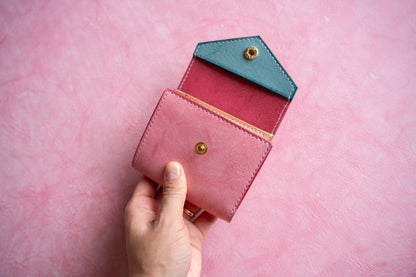 【一点物】ミニ財布 ピンクxアイスブルー