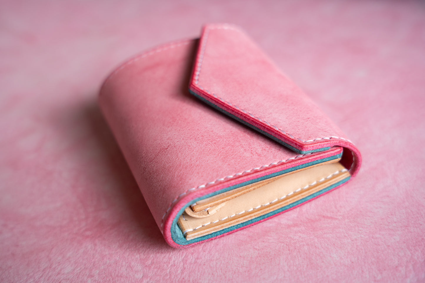 【一点物】ミニ財布 ピンクxアイスブルー