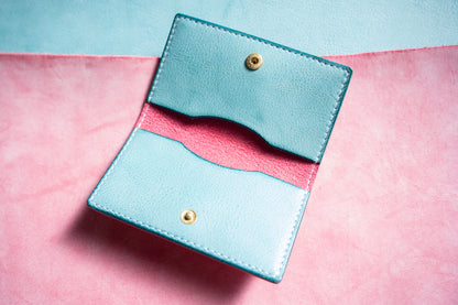 【一点物】スリムカードケース ピンクxアイスブルー
