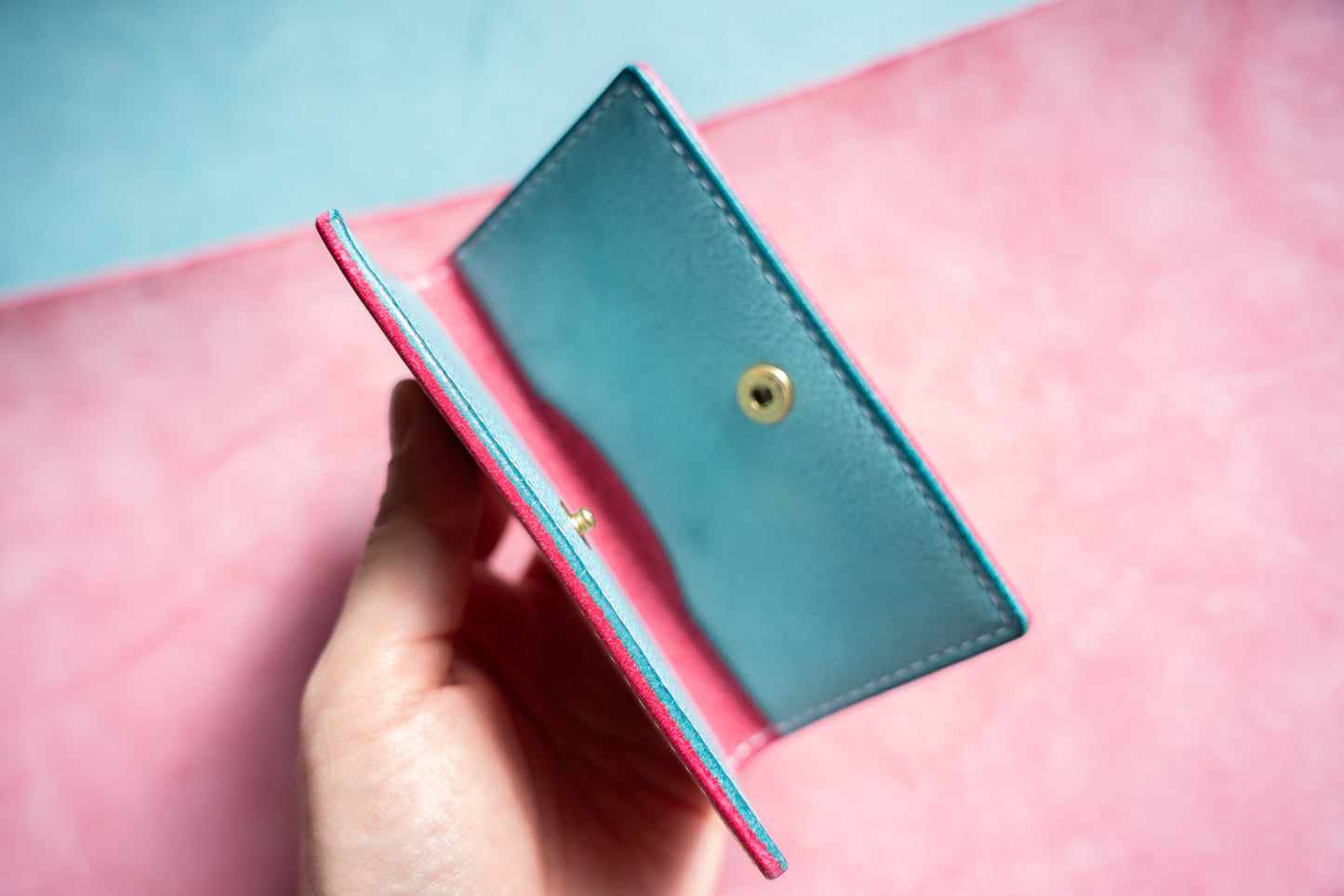 【一点物】スリムカードケース ピンクxアイスブルー