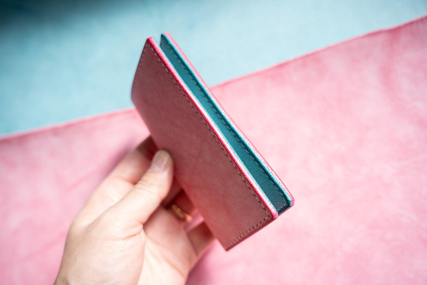 【一点物】スリムカードケース ピンクxアイスブルー