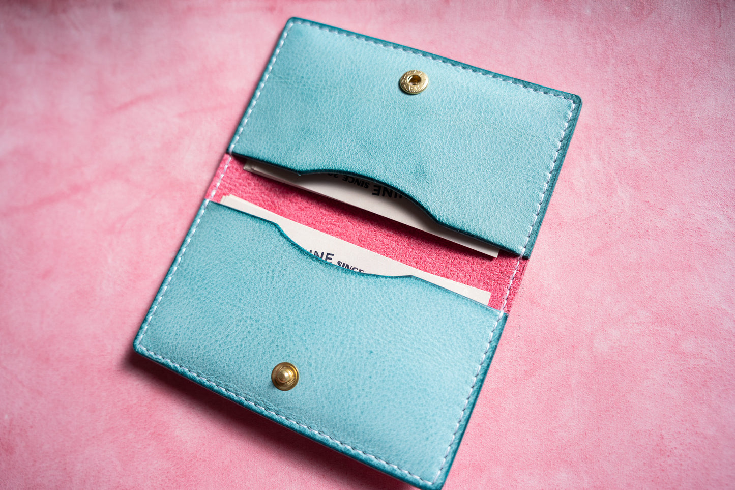 【一点物】スリムカードケース ピンクxアイスブルー