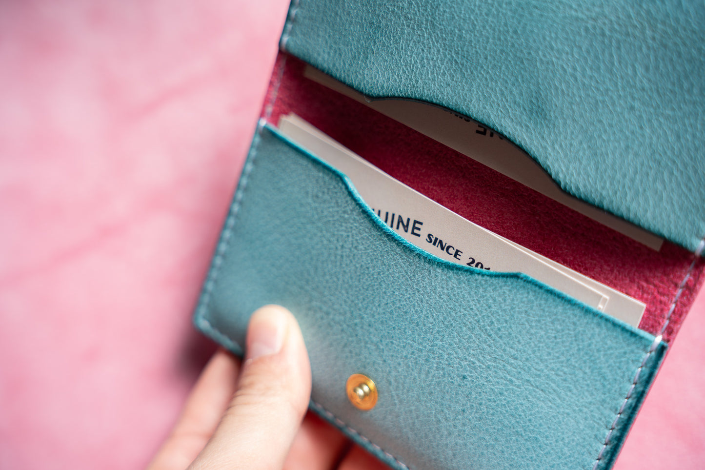 【一点物】スリムカードケース ピンクxアイスブルー