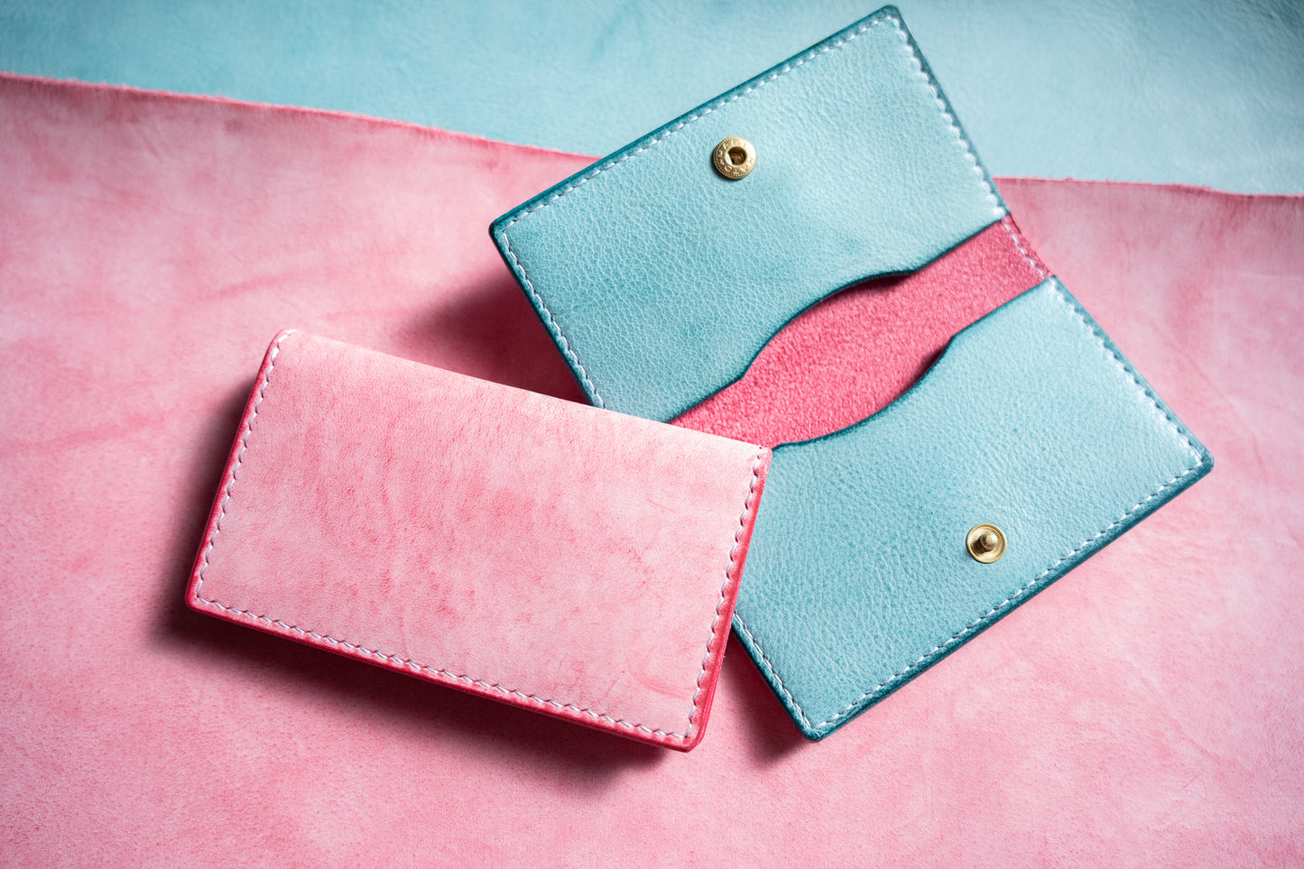 【一点物】スリムカードケース ピンクxアイスブルー
