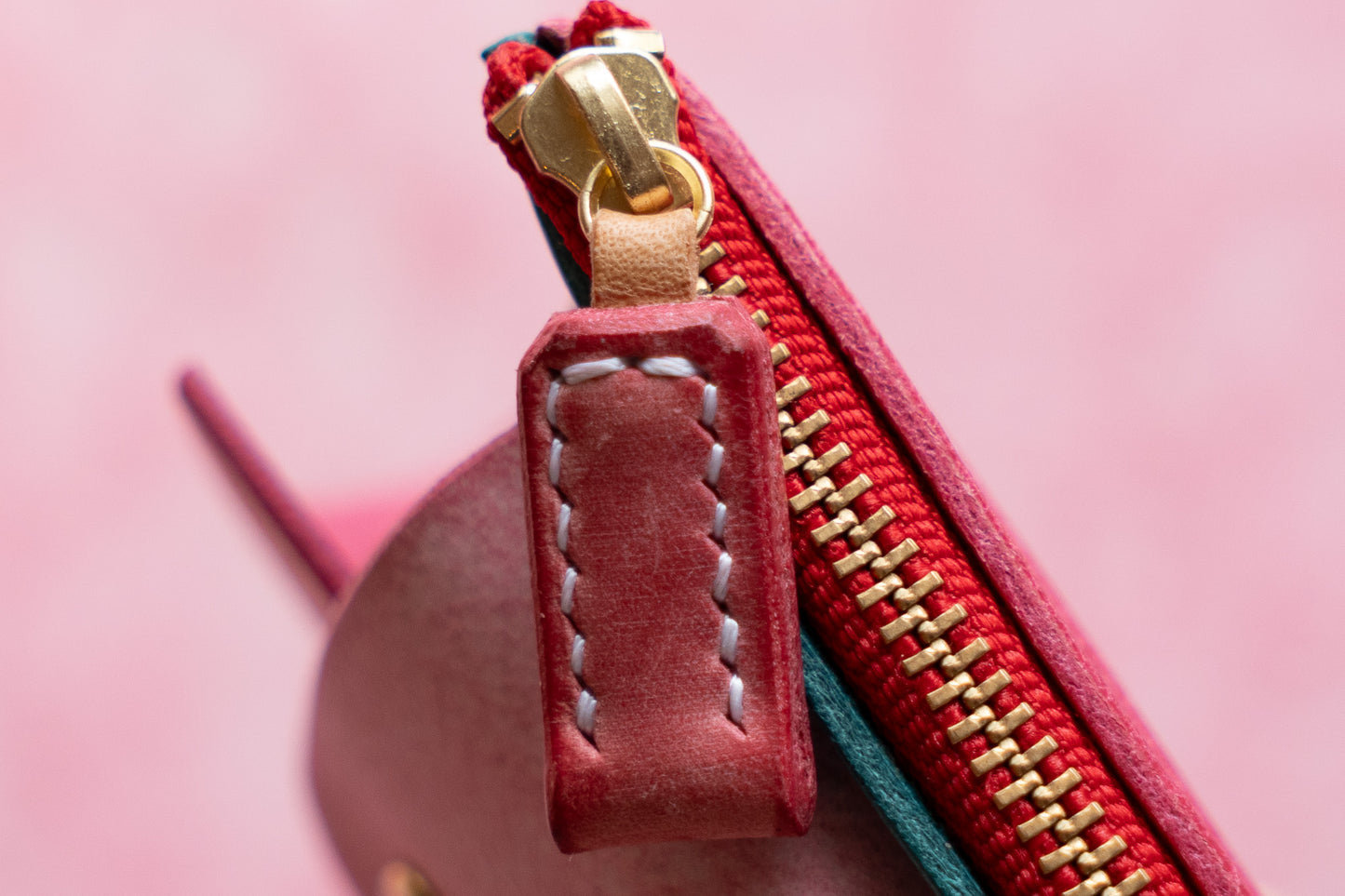 【一点物】ウォレットキーケース ピンクxアイスブルー