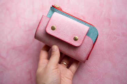 【一点物】ウォレットキーケース ピンクxアイスブルー